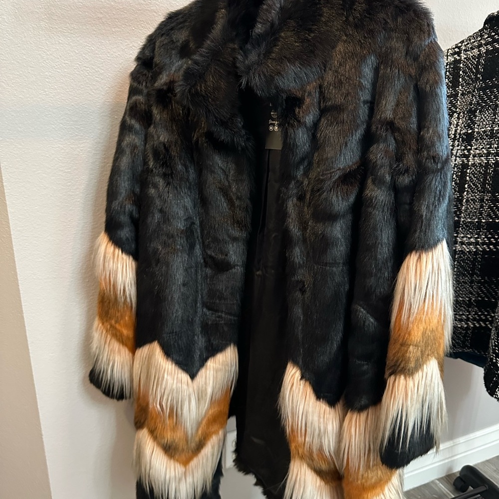 Luxurious and Funky Black and Brown Fur Coat